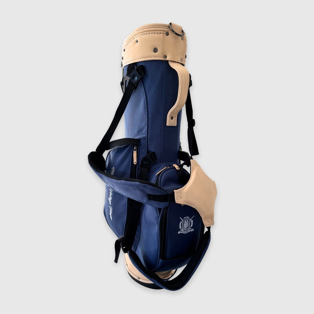 Navy Blue Canvas / Cream Leather Golf Bag - Stand - MODEST VINTAGE PLAYER LTD