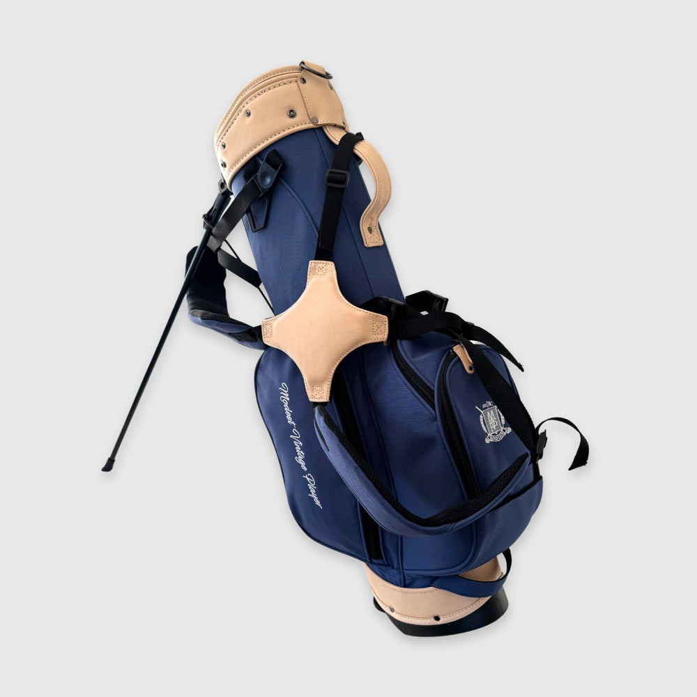 Navy Blue Canvas / Cream Leather Golf Bag - Stand - MODEST VINTAGE PLAYER LTD