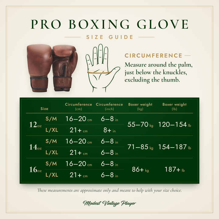 MVP PRO boxing glove size guide