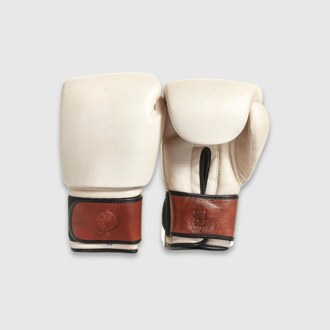 PRO Cream / Brown Leather Boxing Gloves (Strap Up), one of the glove choices in the PRO Boxing Bundle