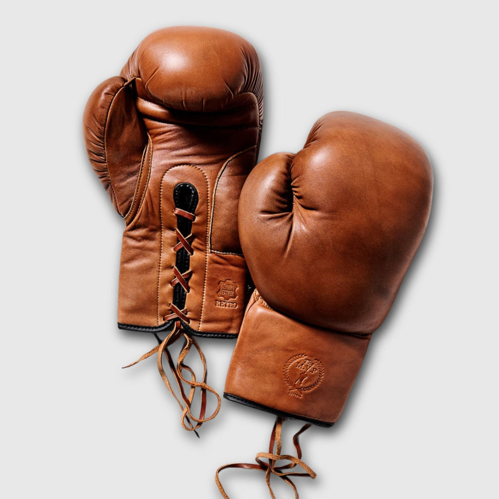 Designer Brown Leather Boxing Gloves Vintage Lace Up Style