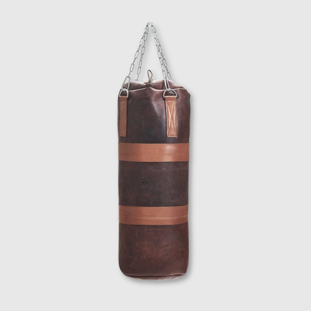 RETRO Heritage Brown Leather Heavy Punching Bag, Tan Trim, one of the bag choices in the PRO Boxing Bundle