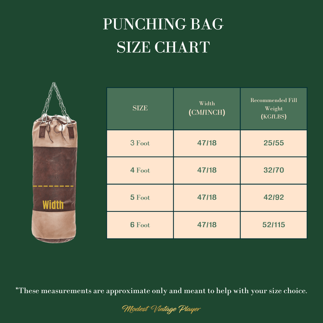 Heavy punching bag size chart
