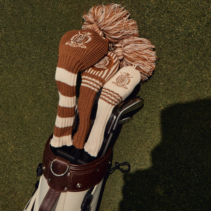 Wool Knit Golf Covers Set - Cream / Brown - MODEST VINTAGE PLAYER LTD