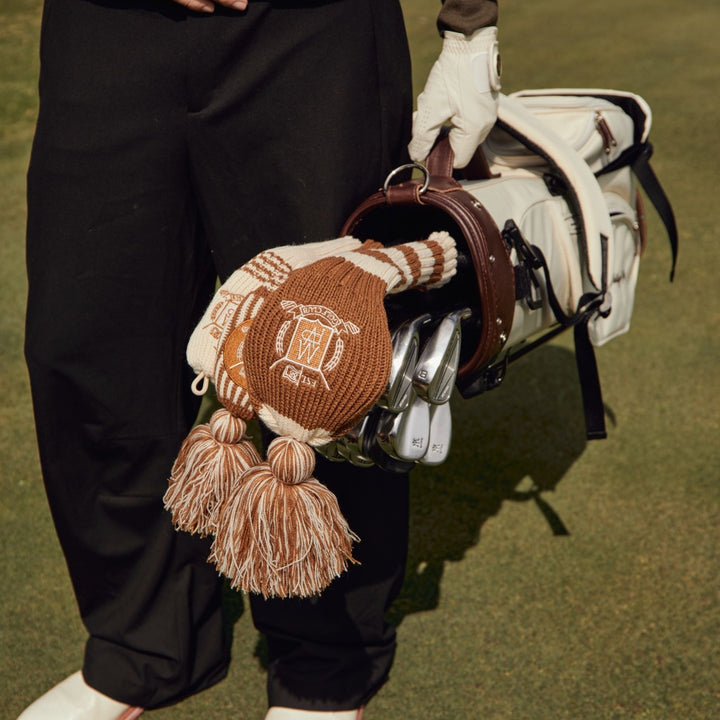 Wool Knit Golf Covers Set - Cream / Brown - MODEST VINTAGE PLAYER LTD