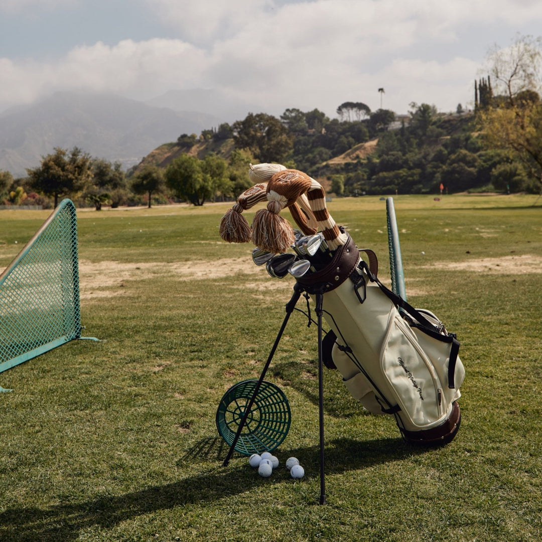 Wool Knit Golf Covers Set - Cream / Brown - MODEST VINTAGE PLAYER LTD