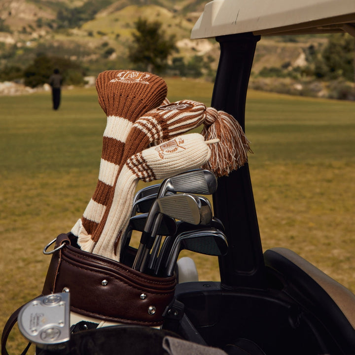 Wool Knit Golf Covers Set - Cream / Brown - MODEST VINTAGE PLAYER LTD