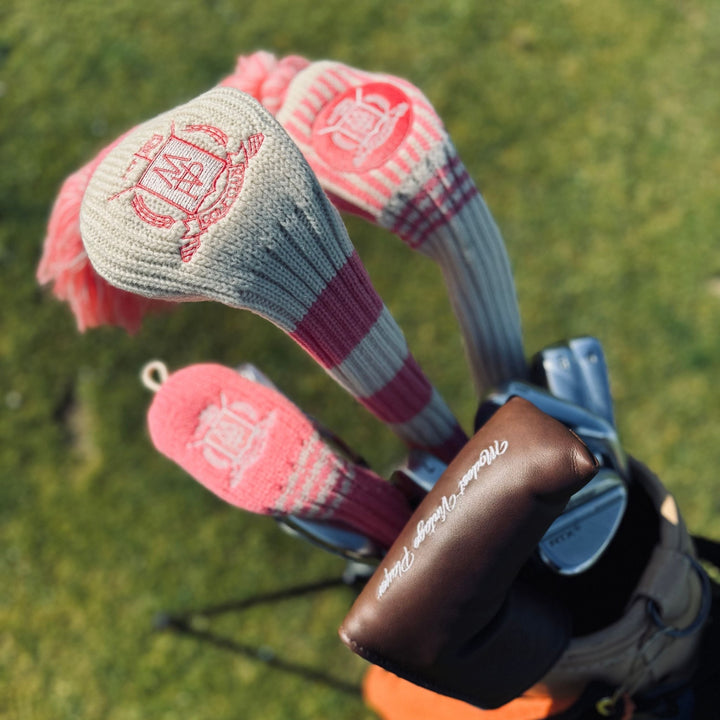 Wool Knit Golf Covers Set - Pink / Cream - MODEST VINTAGE PLAYER LTD