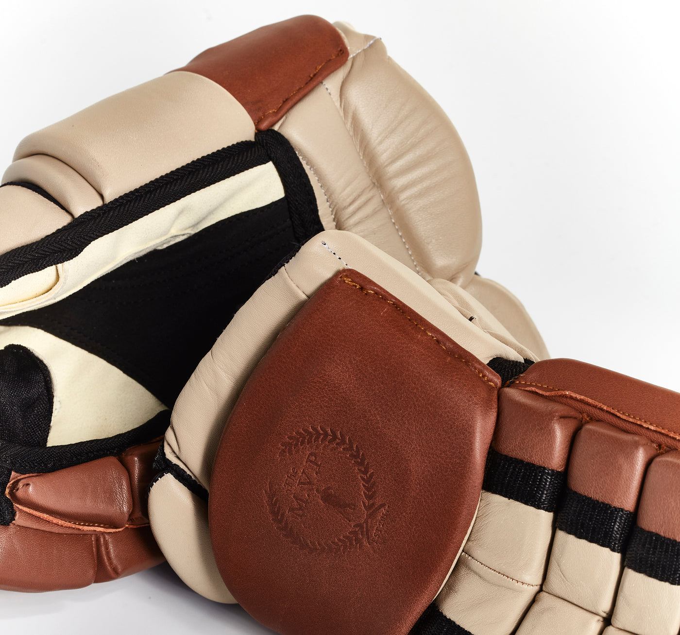 PRO Cream / Brown Leather Ice Hockey Gloves