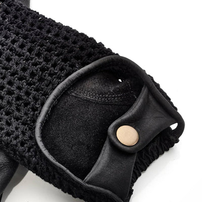 Crochet Knit Leather Driving Gloves - Black - MODEST VINTAGE PLAYER LTD