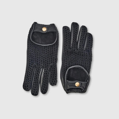 Crochet Knit Leather Driving Gloves - Black - MODEST VINTAGE PLAYER LTD