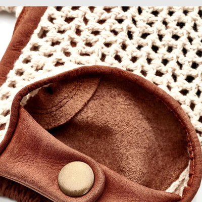 Crochet Knit Leather Driving Gloves - Brown - MODEST VINTAGE PLAYER LTD
