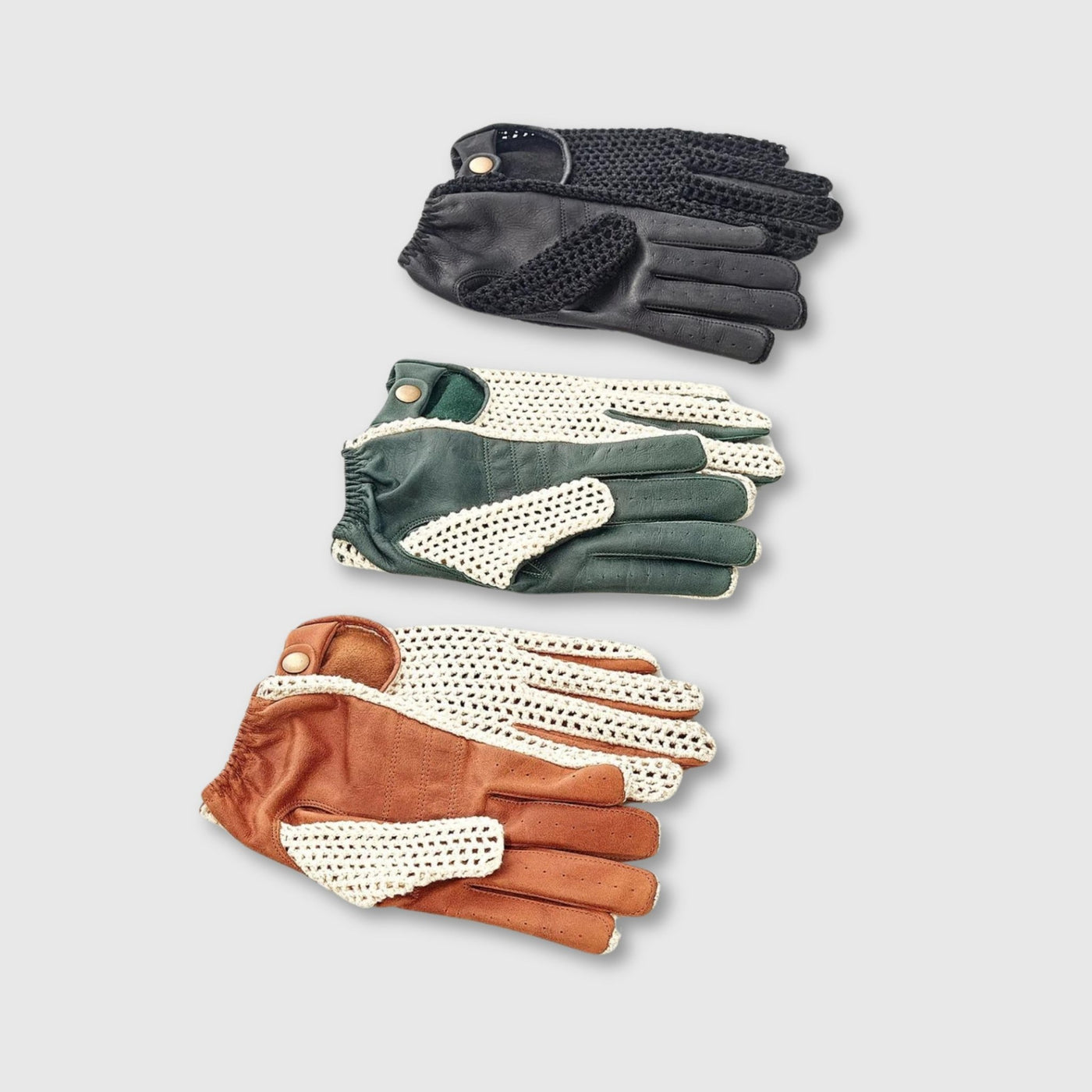 Crochet Knit Leather Driving Gloves - Green - MODEST VINTAGE PLAYER LTD