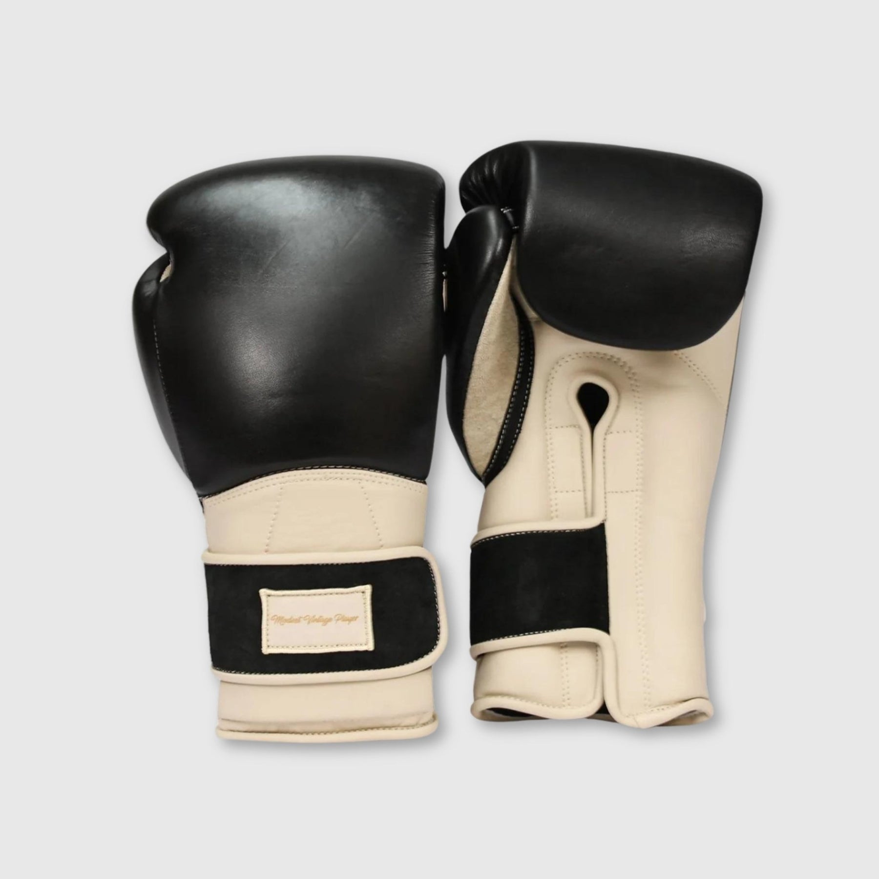 Cream/Black Leather Boxing Gloves Vintage Style Handmade MODEST