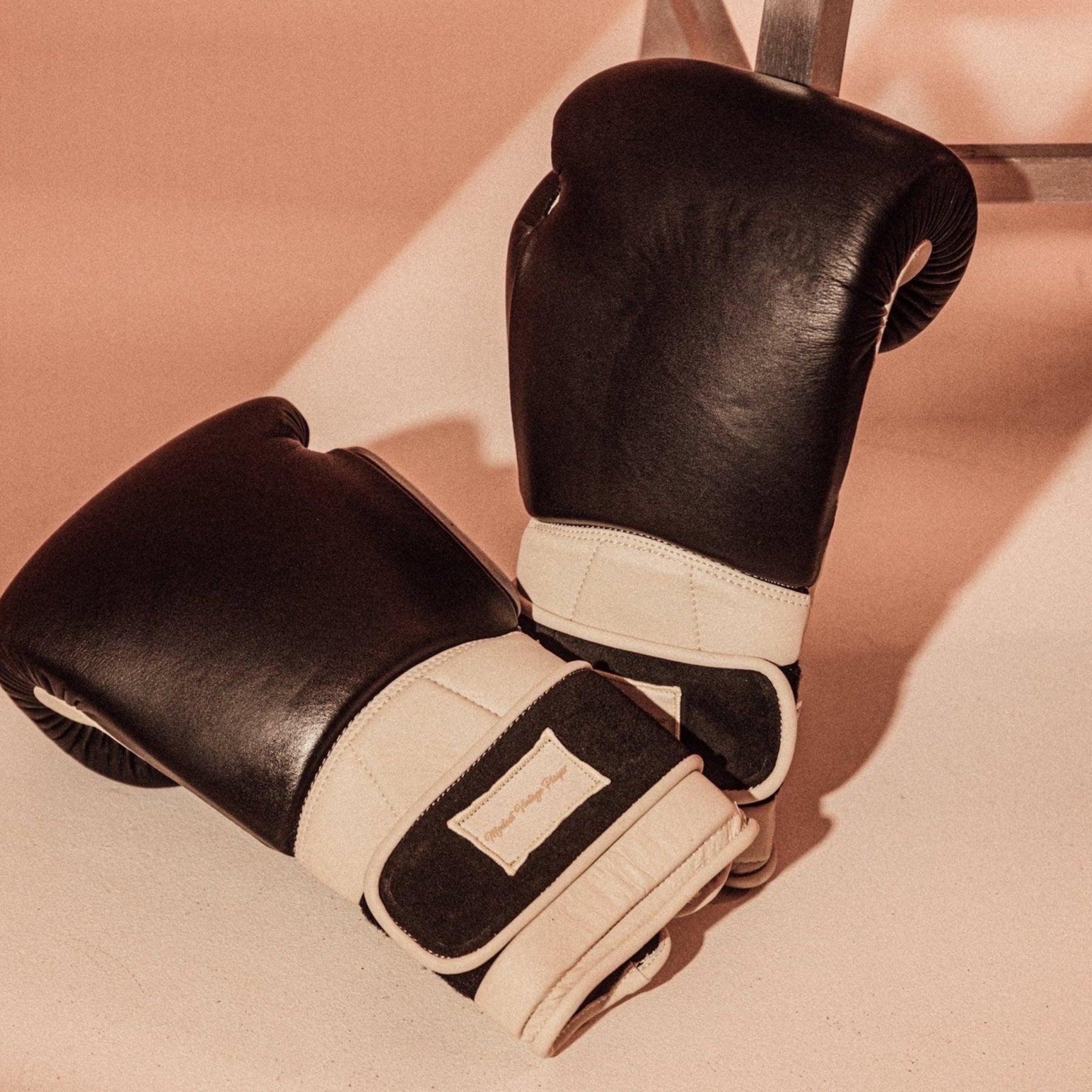 Cream/Black Leather Boxing Gloves Vintage Style Handmade MODEST