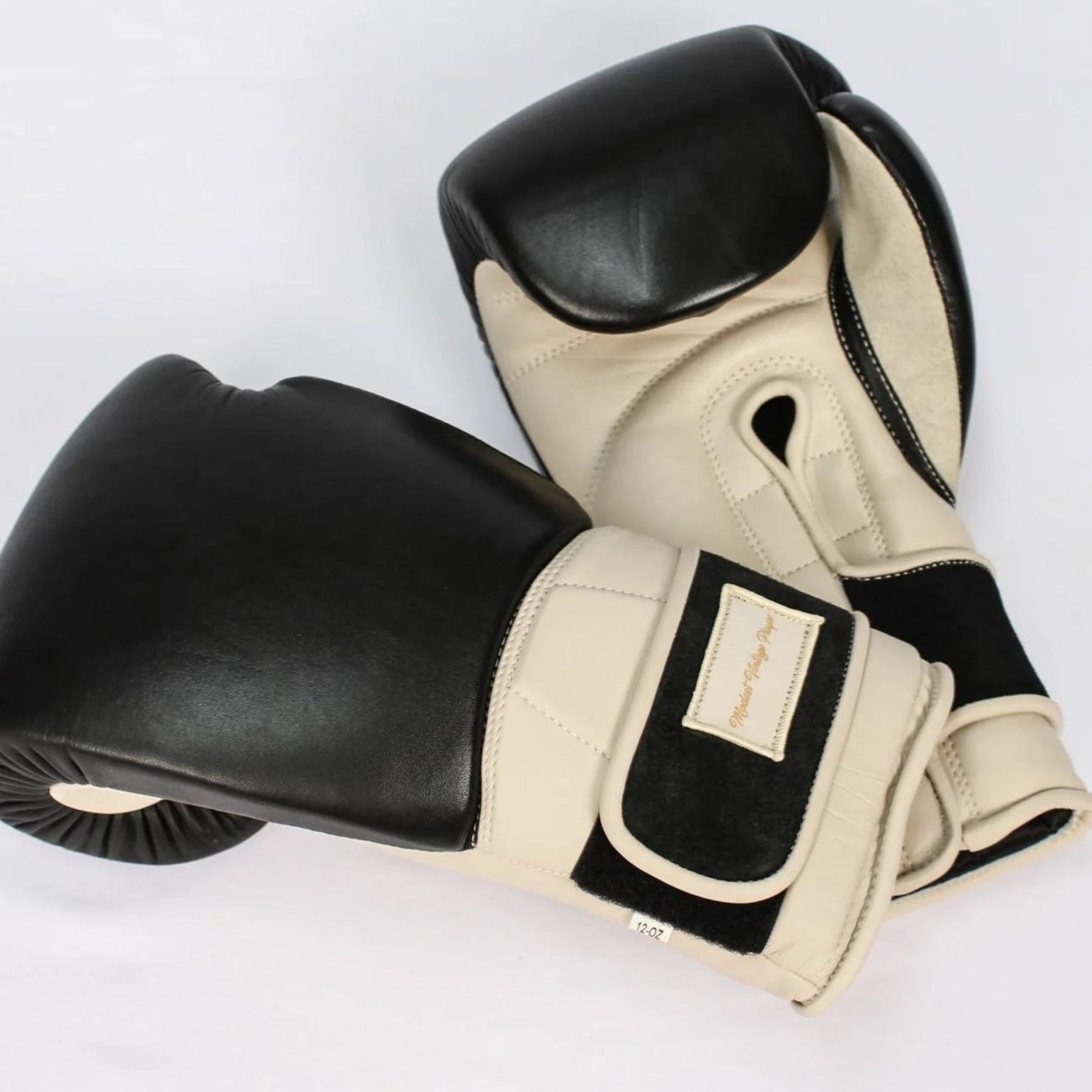 Cream/Black Leather Boxing Gloves Vintage Style Handmade MODEST