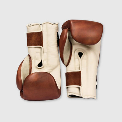 Elite Cream / Brown Leather Boxing Gloves (Strap Up) - MODEST VINTAGE PLAYER LTD