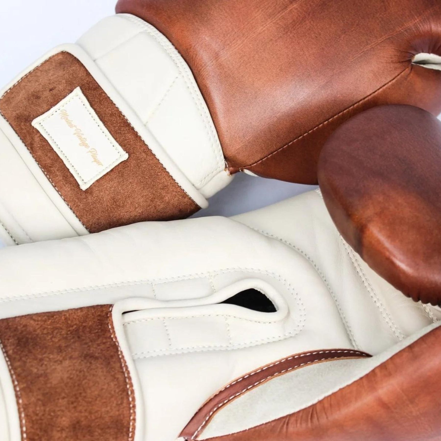 Cream/Brown Leather Boxing Gloves Vintage Style Handmade MODEST