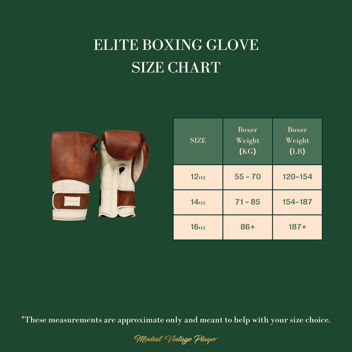 Elite Cream / Brown Leather Boxing Gloves (Strap Up) - MODEST VINTAGE PLAYER LTD