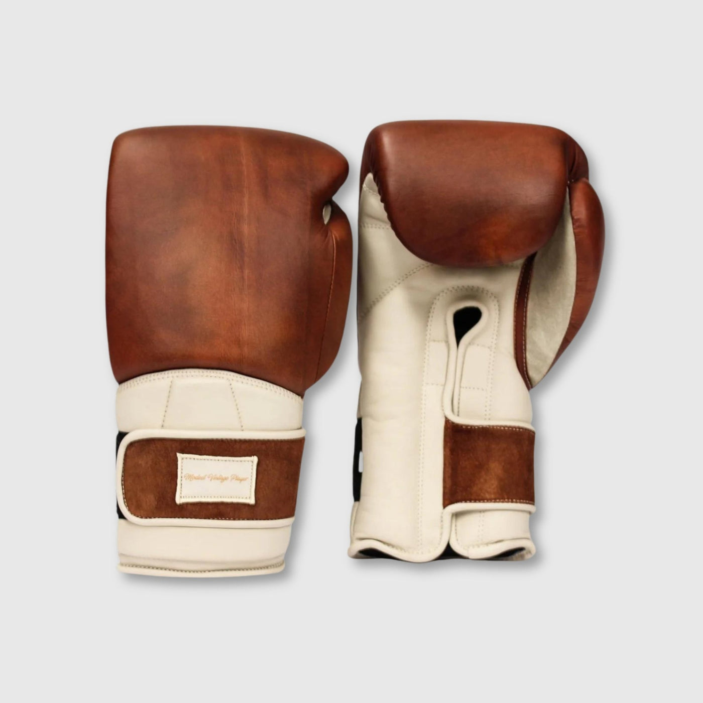 Elite Cream / Brown Leather Boxing Gloves (Strap Up) - MODEST VINTAGE PLAYER LTD