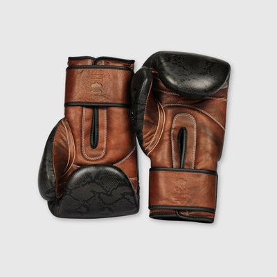 PRO Black Python Leather Boxing Gloves (Strap Up) Limited Edition - MODEST VINTAGE PLAYER LTD