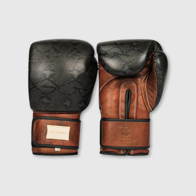 PRO Black Python Leather Boxing Gloves (Strap Up) Limited Edition - MODEST VINTAGE PLAYER LTD