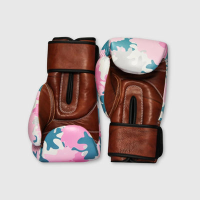 PRO Pink Camo Leather Boxing Gloves (Strap Up) Limited Edition - MODEST VINTAGE PLAYER LTD