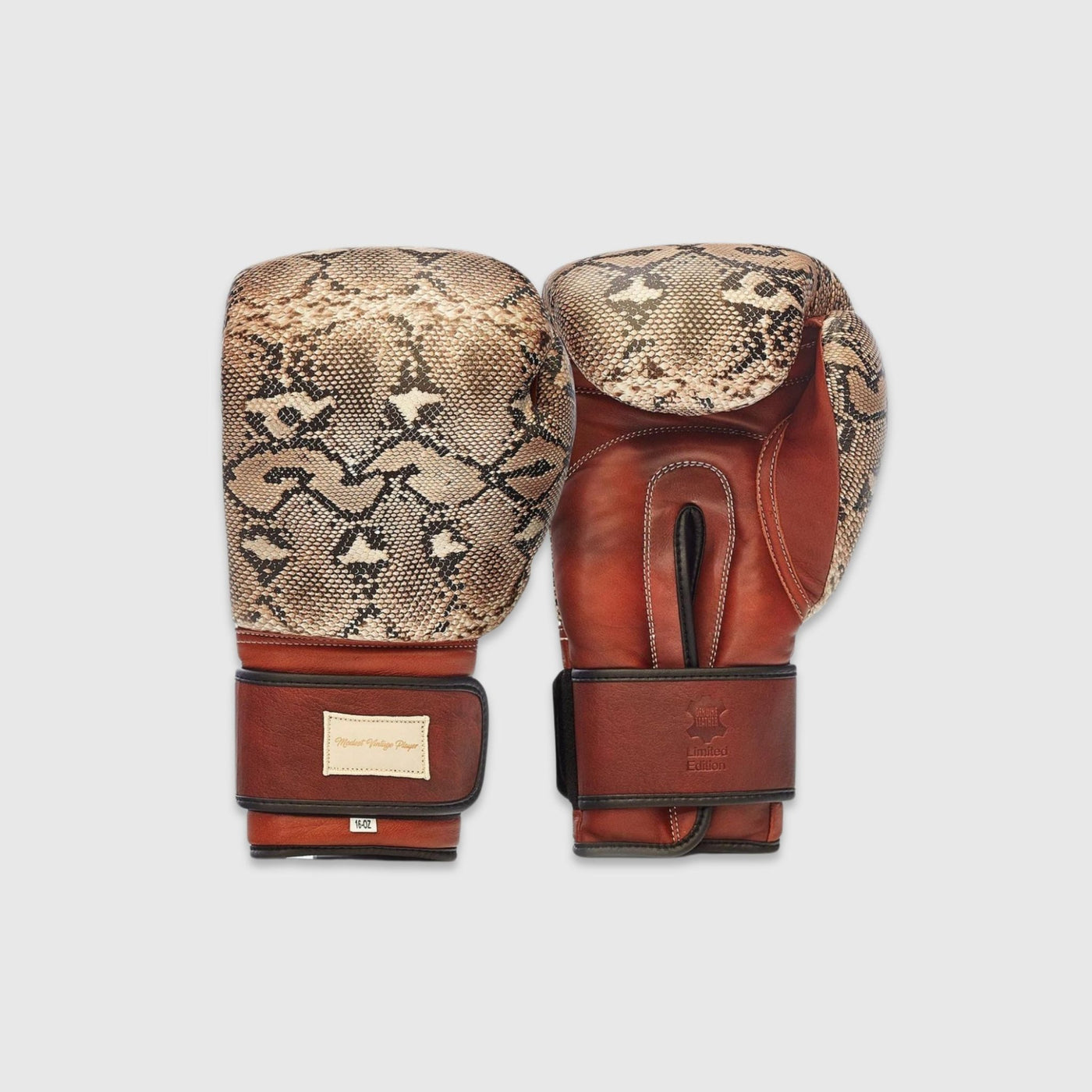 PRO Snake Skin Leather Boxing Gloves (Strap Up) Limited Edition - MODEST VINTAGE PLAYER LTD