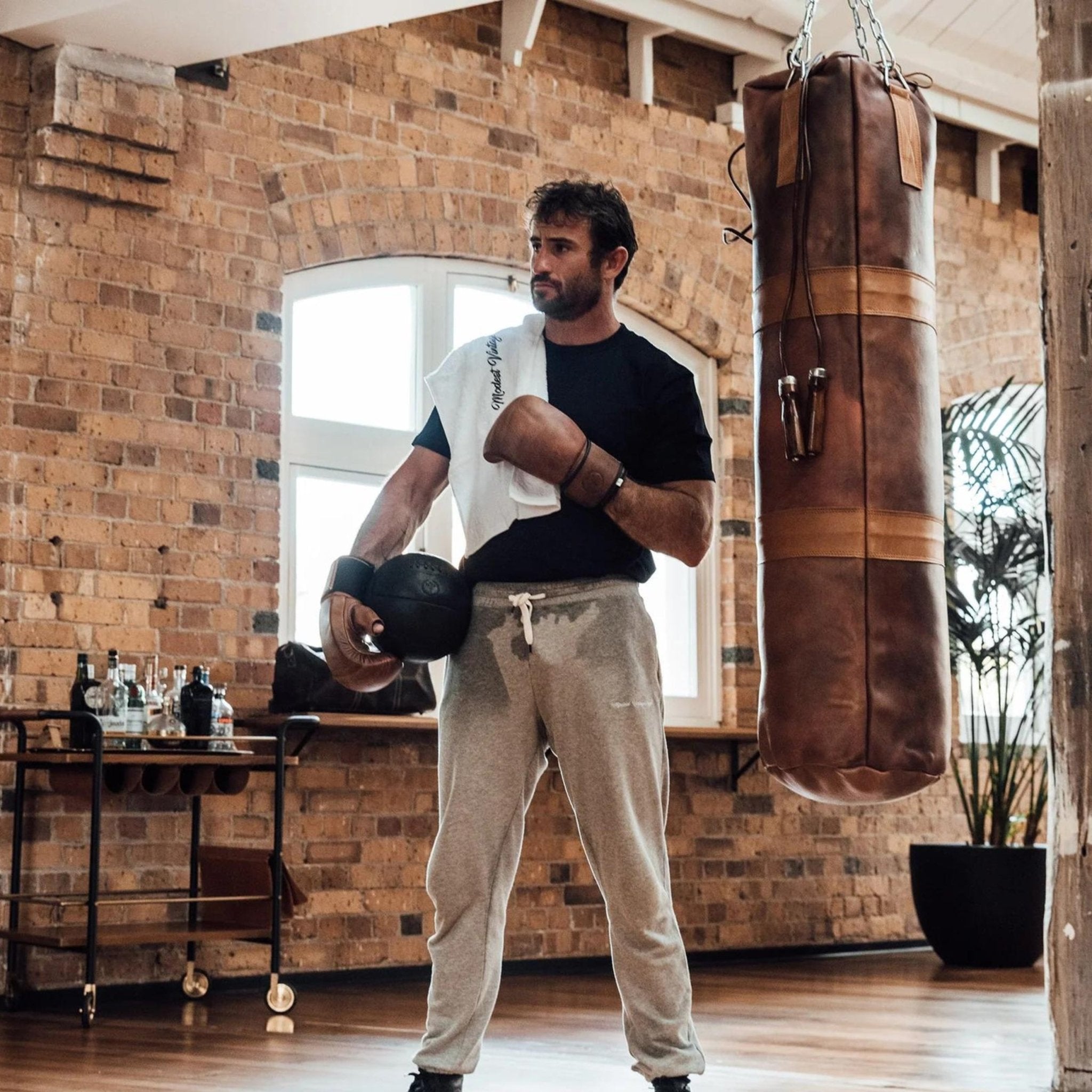 Designer Brown & Tan Leather Boxing Heavy Punching Bag Vintage