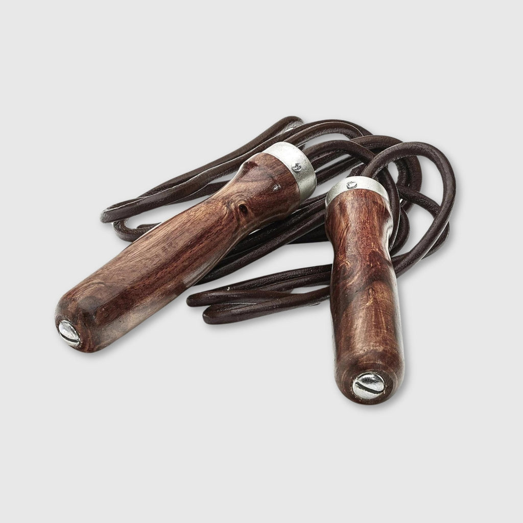 Leather Jump Rope Wood Hand 105/9 ft Long Bearings Vintage