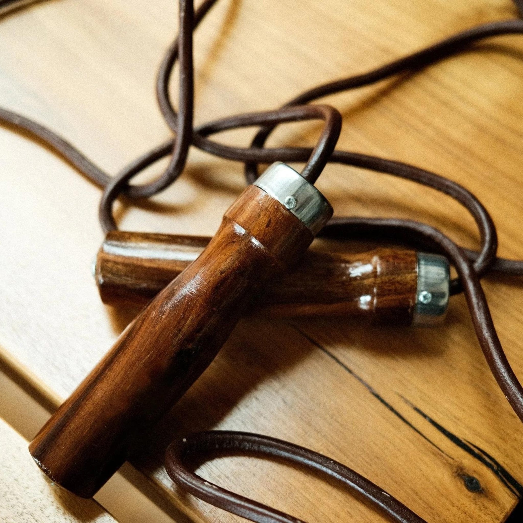 Designer Brown leather & Wood Jump Rope Vintage Style | MVP