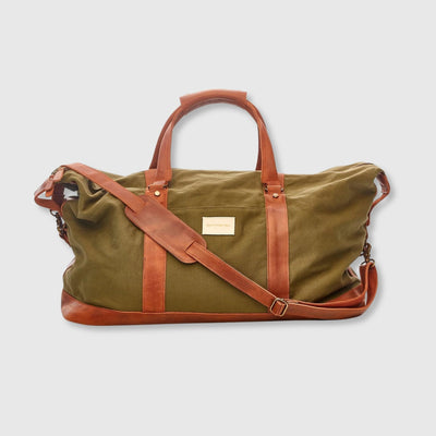 Waxed Canvas / Leather Weekender Bag - Olive - MODEST VINTAGE PLAYER LTD